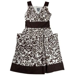 Rabbit Rabbit Designs Dress Womens 6 Brown White Cotton Fit Flare